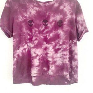 A.lab  Womens Alien Crop Tee Purple Tie Dye Soft Short Sleeve Cotton Blend